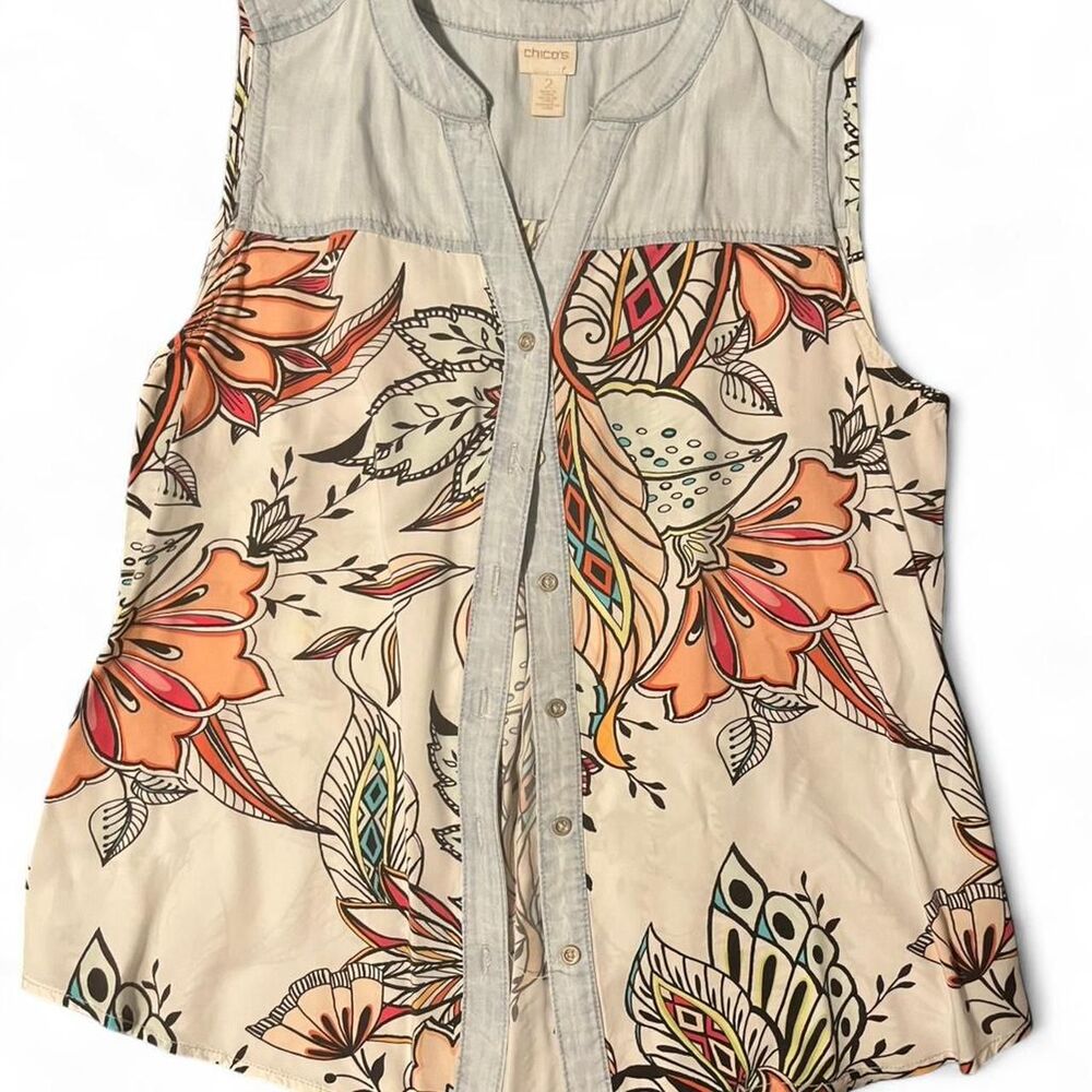 Chico’s Boho floral button-up sleeveless top